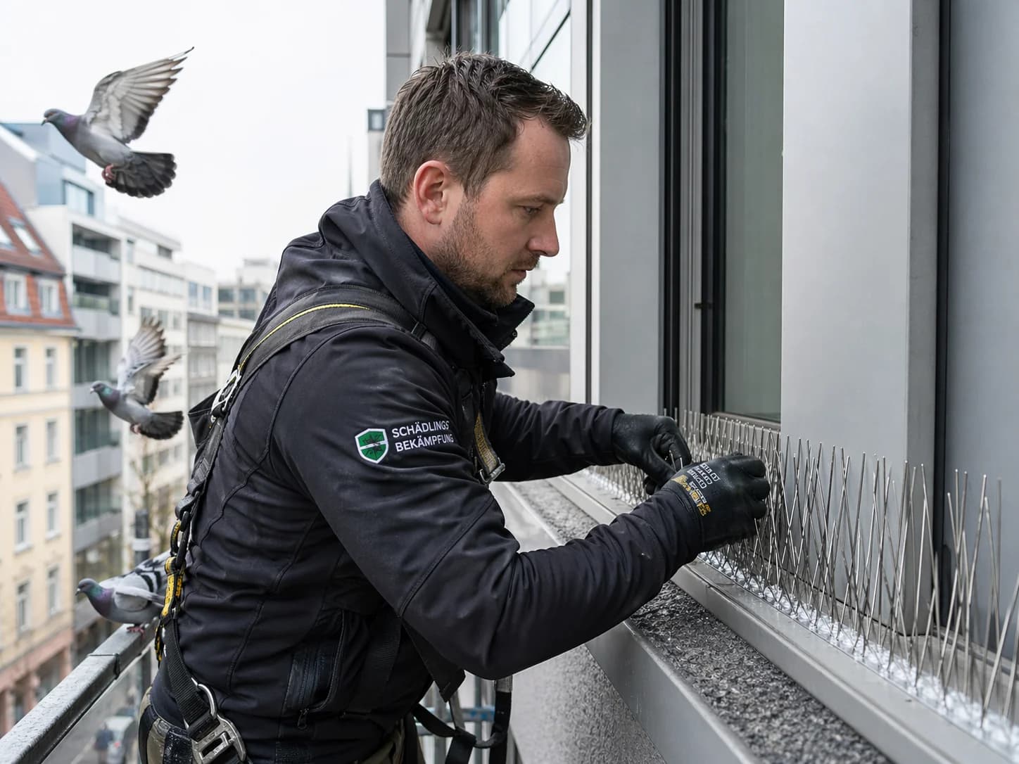 Spikes-Montage am Fenster